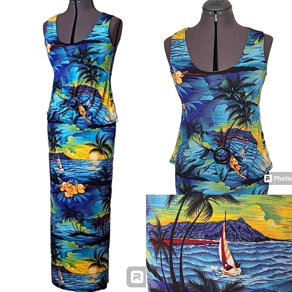 2 Piece Tropical floral printed matching Maxi Skirt Set Diamond's USA